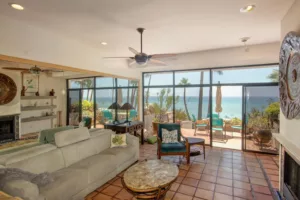 Villa at Club Marena, Rosarito; living room with oceanview.