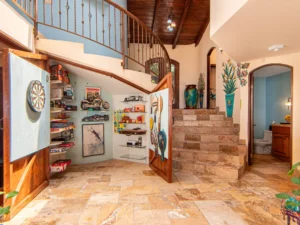 A playful nook serves as a game or hobby room.