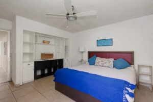 The second bedroom has its own bathroom, window, and closet.