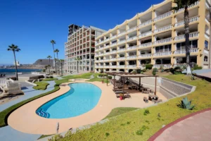 Costa Bella, Rosarito - The swimming pool area features a pergola for sun protection.