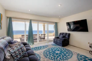 Downstairs living area with ocean views.