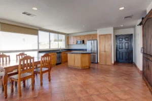 Kitchen and dining areas integrate seamlessly