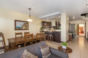 The living, dining, and kitchen areas integrate seamlessly