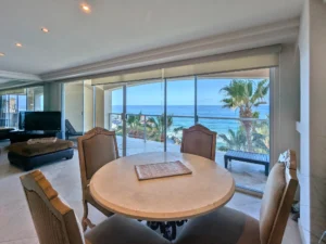 The dining room also features ocean views.
