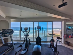 Gym with ocean views.