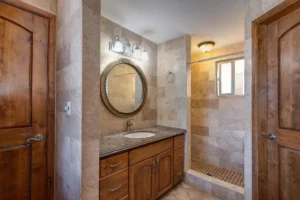 401 Mision Viejo, Rosarito - The bathrooms have travertine showers.