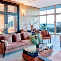 Large lobby with internet and a wall of glass. Large lobby with internet and a wall of glass.